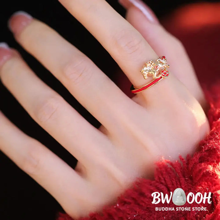 Buddha Stones Copper Red String Copper Coins Year Of The Horse Opening Balance Ring - Copper Horse(Inner Diameter: