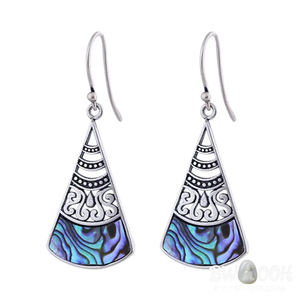 Buddha Stones Copper Tridacna Stone Hollow Pattern Blessing Drop Earrings - Tridacna Stone Hollow Pattern