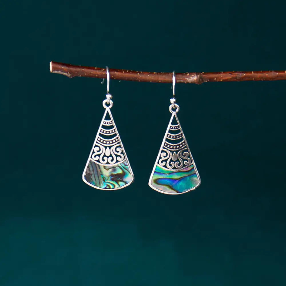 BWOOOH Copper Tridacna Stone Hollow Pattern Blessing Drop Earrings — Copper spiritual jewelry for spiritual healing and mi...