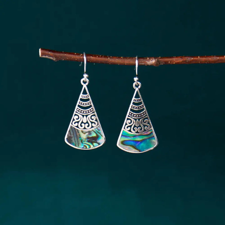BWOOOH Copper Tridacna Stone Hollow Pattern Blessing Drop Earrings — Copper spiritual jewelry for spiritual healing and mi...
