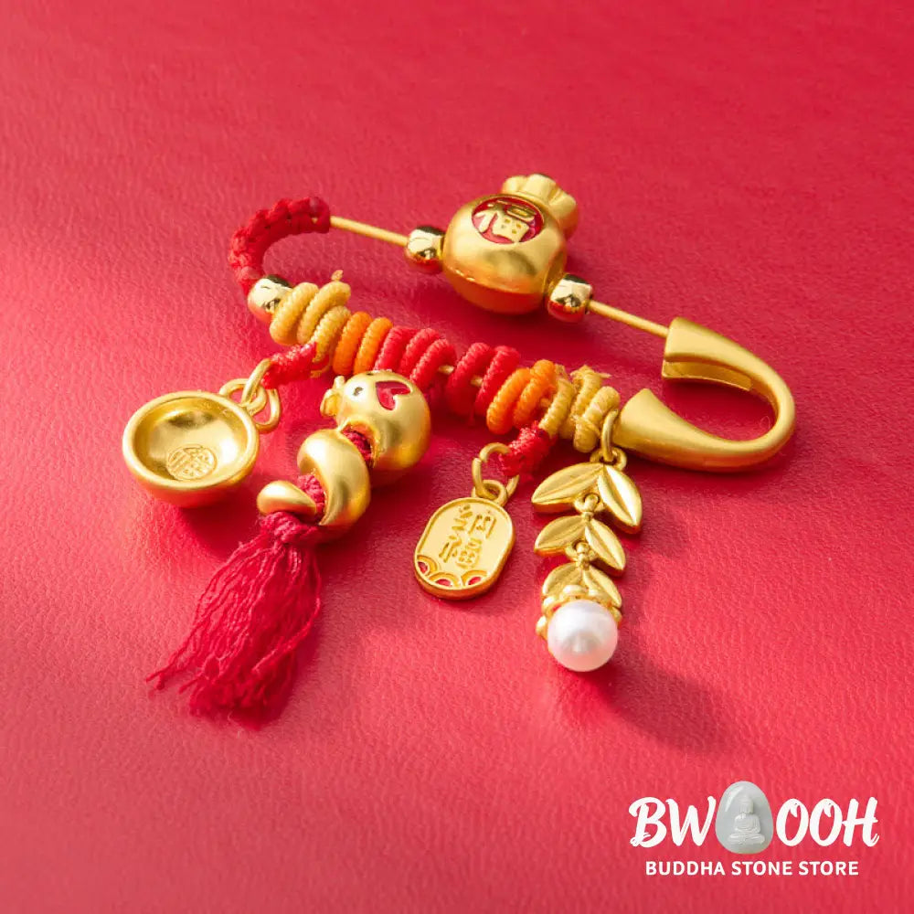 Buddha Stones Copper Year Of The Snake Tassels String Spike Fu Bowl Lucky Fortune Bag Brooch - Copper Alloy Snake Fu