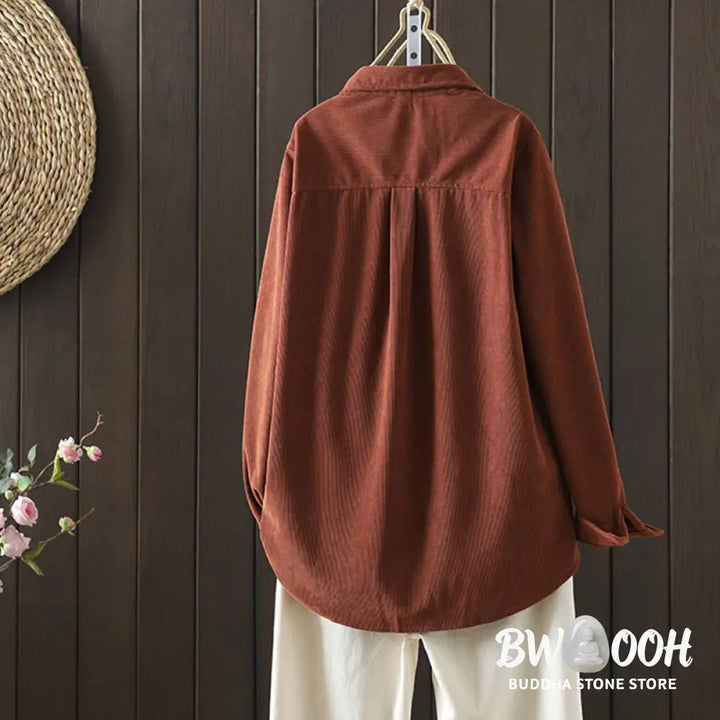 Buddha Stones Corduroy Women’s Cotton Long Sleeve Jacket With Pockets - Women’s Jacket