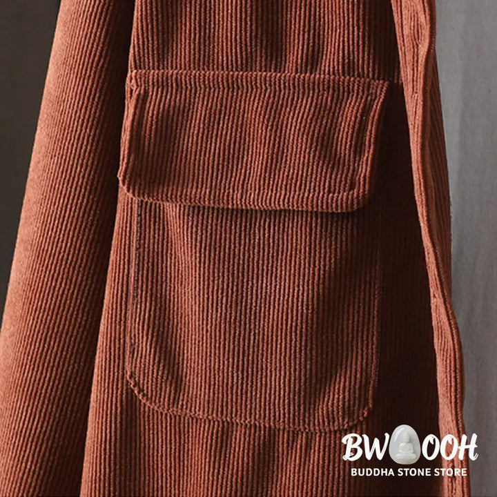 Buddha Stones Corduroy Women’s Cotton Long Sleeve Jacket With Pockets - Women’s Jacket
