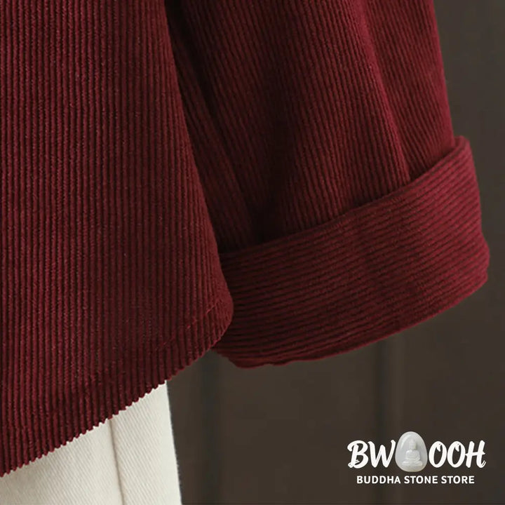 Buddha Stones Corduroy Women’s Cotton Long Sleeve Jacket With Pockets - Women’s Jacket