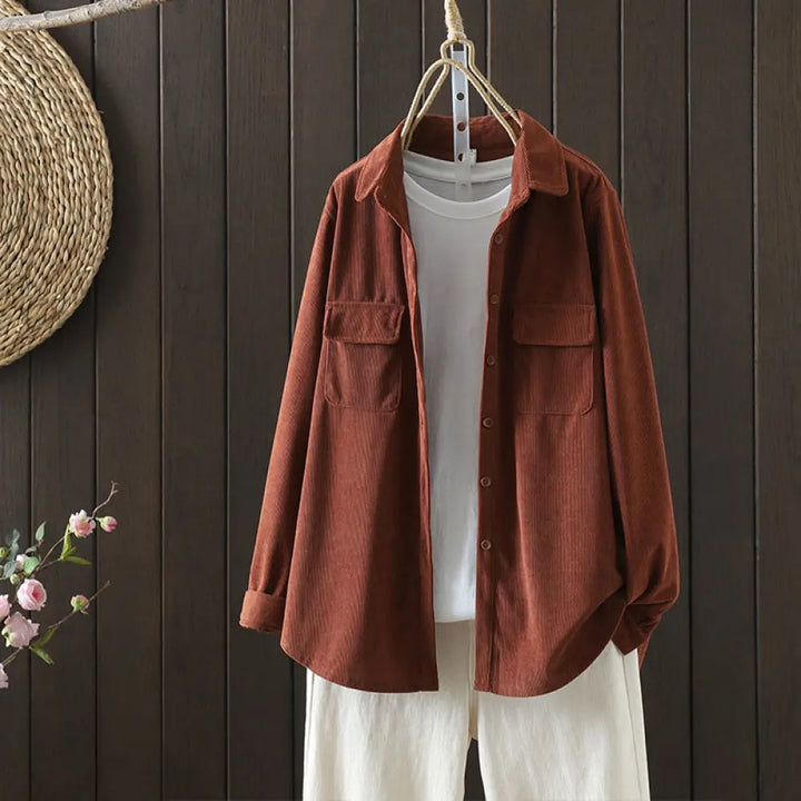 Buddha Stones Corduroy Women’s Cotton Long Sleeve Jacket With Pockets - Sienna / US4，UK/AU8，EU36 (L) - Women’s Jacket
