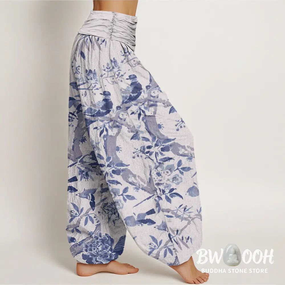 Buddha Stones Cotton Birds Branches Flowers Pattern Women&