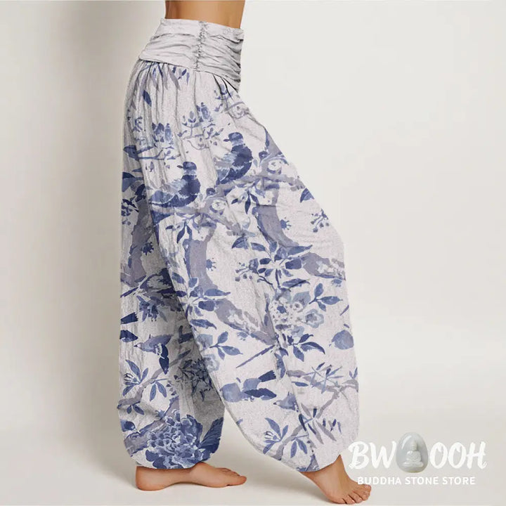 Buddha Stones Cotton Birds Branches Flowers Pattern Women&