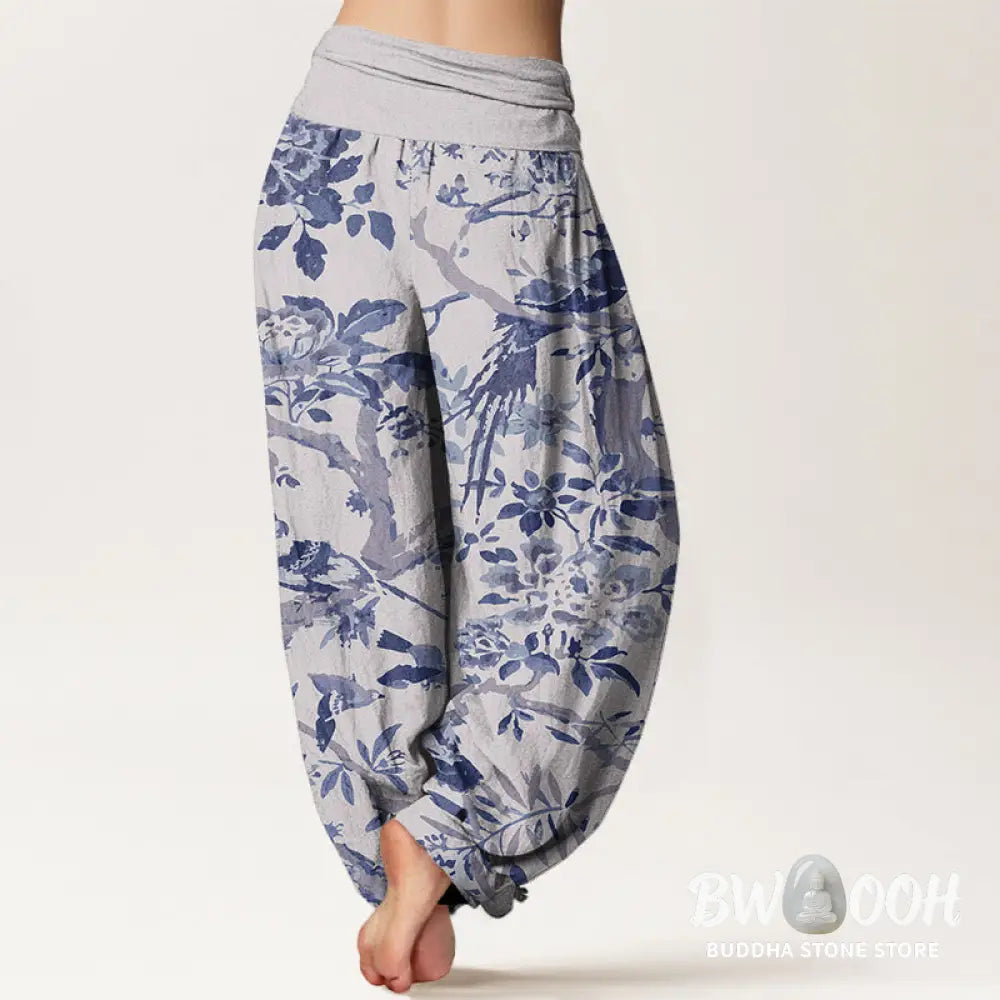 Buddha Stones Cotton Birds Branches Flowers Pattern Women&