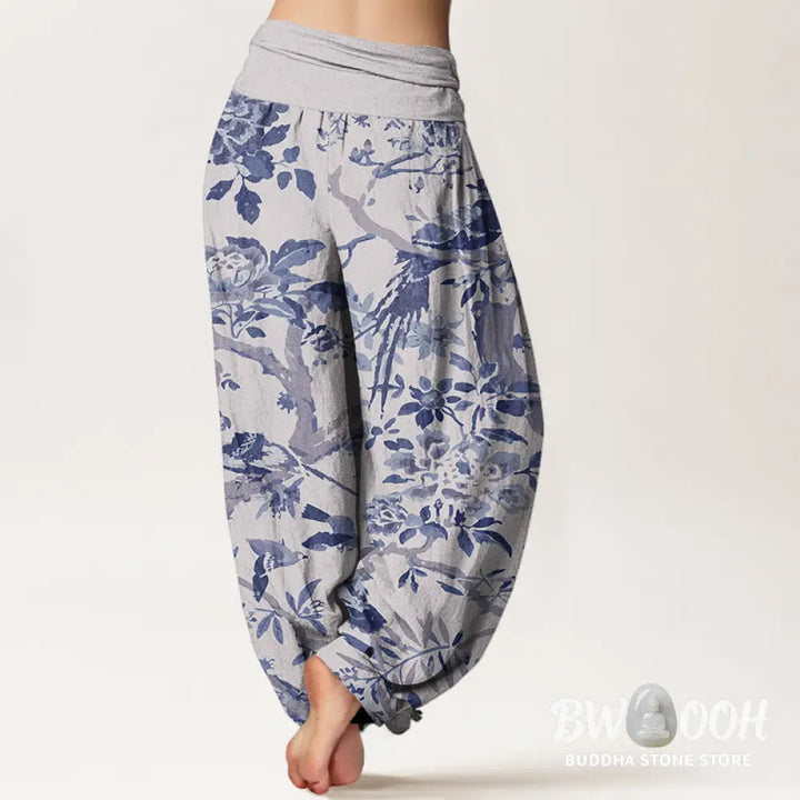 Buddha Stones Cotton Birds Branches Flowers Pattern Women&