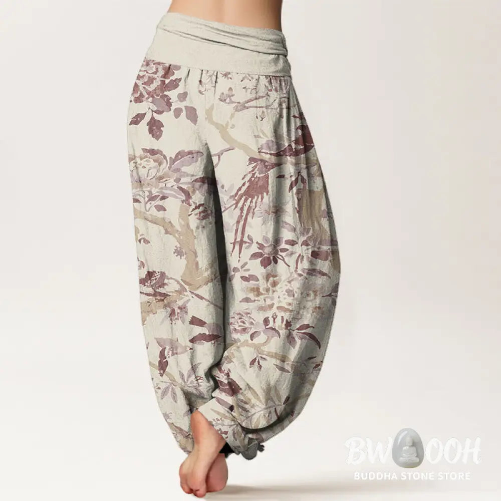 Buddha Stones Cotton Birds Branches Flowers Pattern Women&