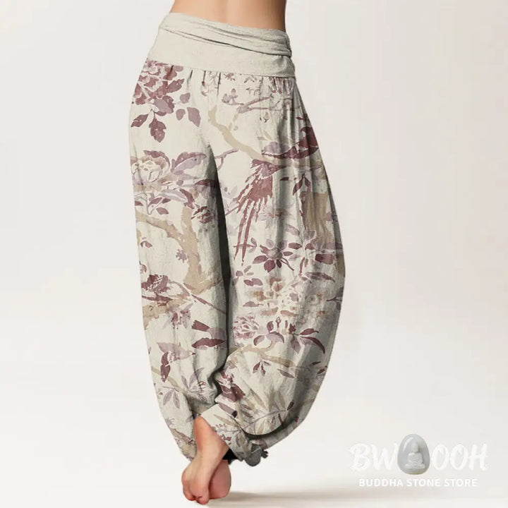 Buddha Stones Cotton Birds Branches Flowers Pattern Women&