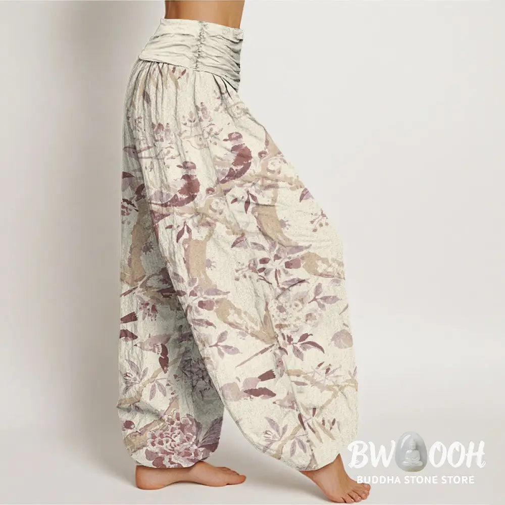 Buddha Stones Cotton Birds Branches Flowers Pattern Women&