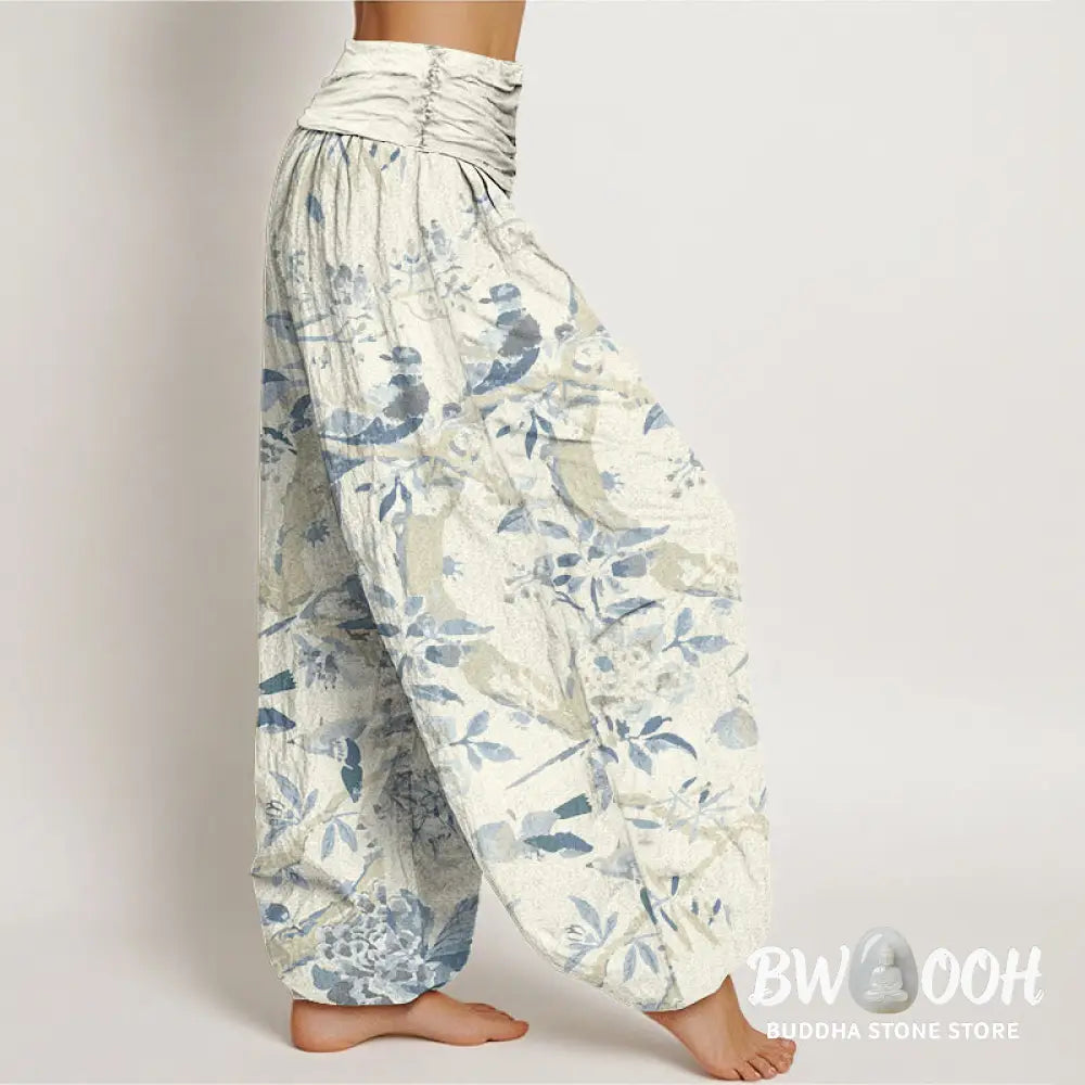 Buddha Stones Cotton Birds Branches Flowers Pattern Women&