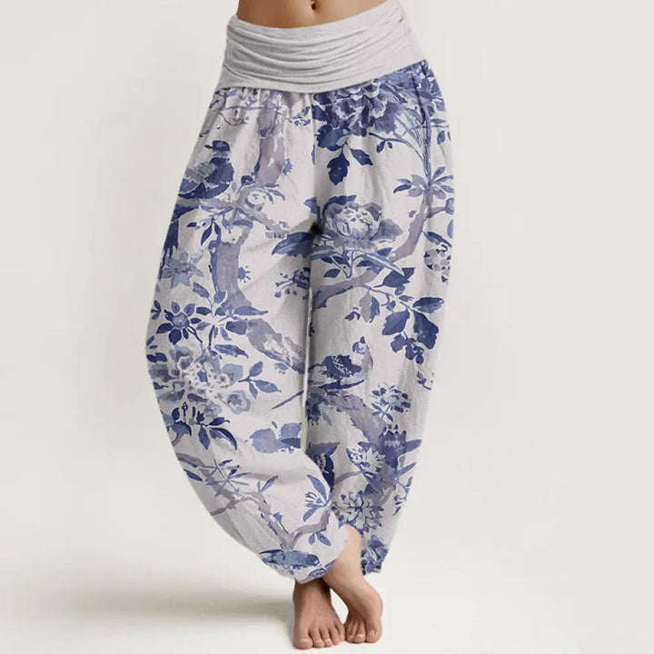 Buddha Stones Cotton Birds Branches Flowers Pattern Women&