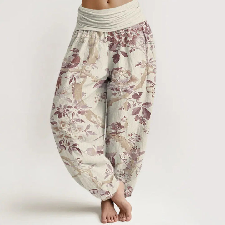 Buddha Stones Cotton Birds Branches Flowers Pattern Women&