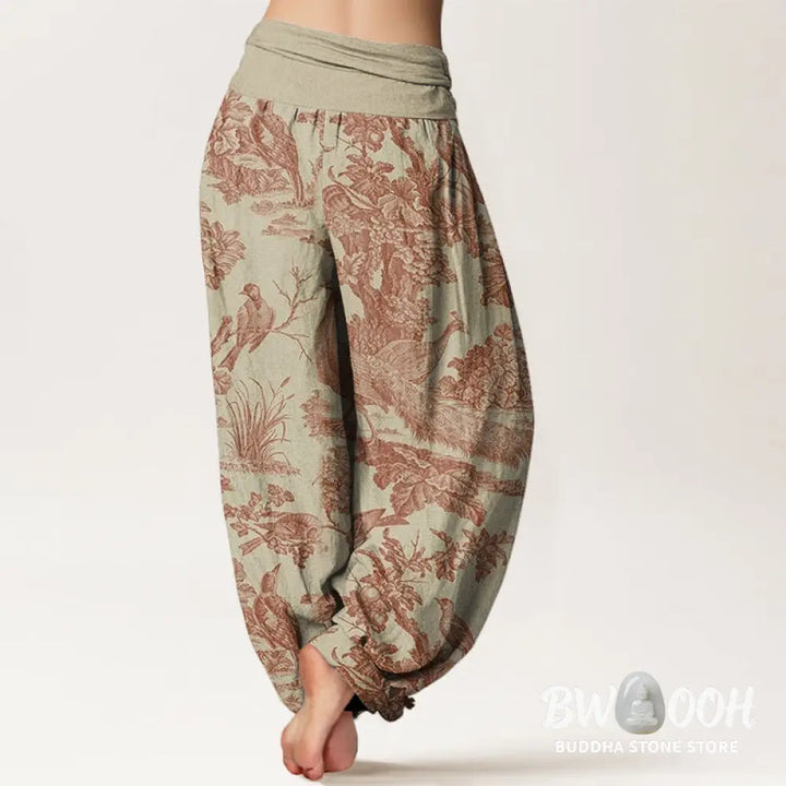 Buddha Stones Cotton Birds Trees Branches Pattern Women&