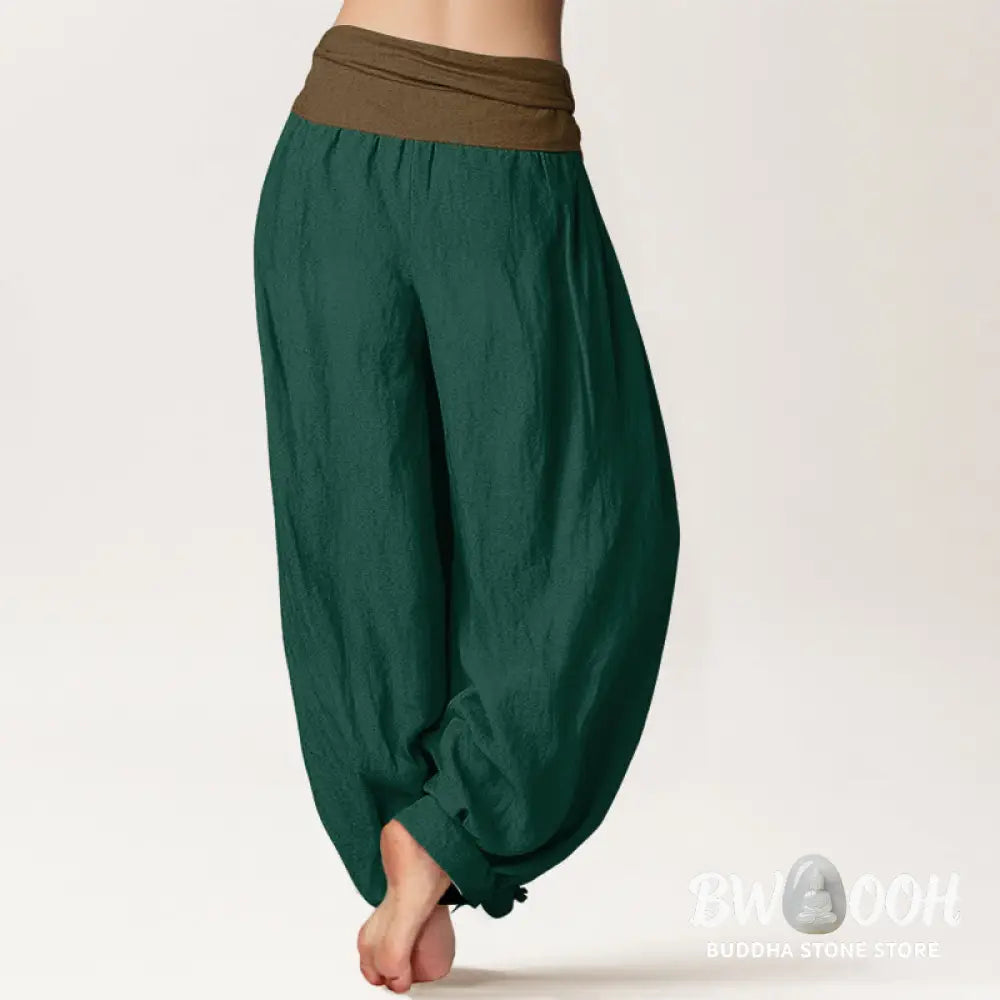 Buddha Stones Cotton Black Green Tan Solid Color Women’s Elastic Waist Harem Pants - Women’s Harem Pants