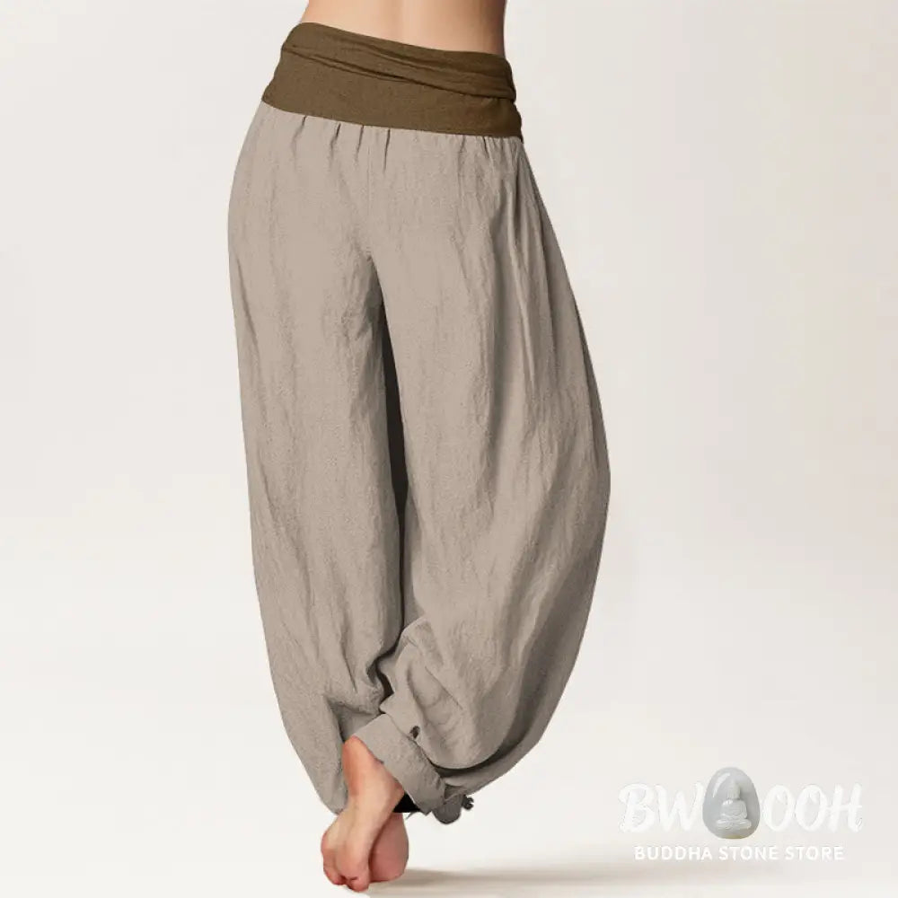 Buddha Stones Cotton Black Green Tan Solid Color Women’s Elastic Waist Harem Pants - Women’s Harem Pants