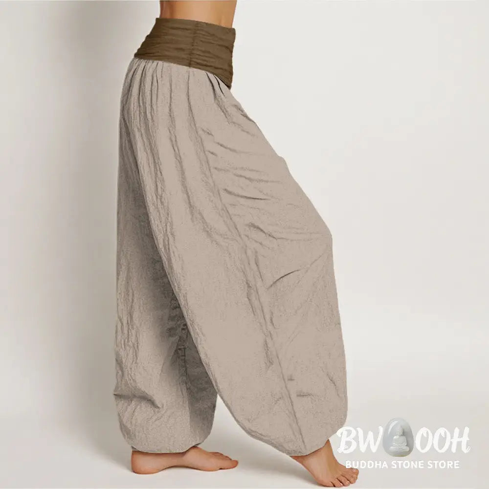 Buddha Stones Cotton Black Green Tan Solid Color Women’s Elastic Waist Harem Pants - Women’s Harem Pants