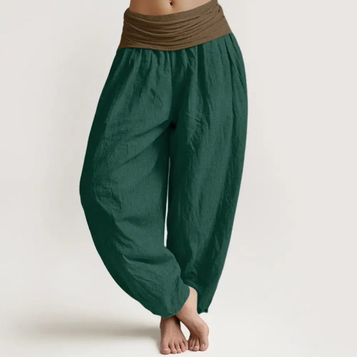 Buddha Stones Cotton Black Green Tan Solid Color Women’s Elastic Waist Harem Pants - DarkGreen / US2，UK/AU6，EU34 (XS)