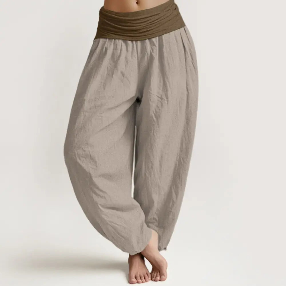 Buddha Stones Cotton Black Green Tan Solid Color Women’s Elastic Waist Harem Pants - Tan / US2，UK/AU6，EU34 (XS)