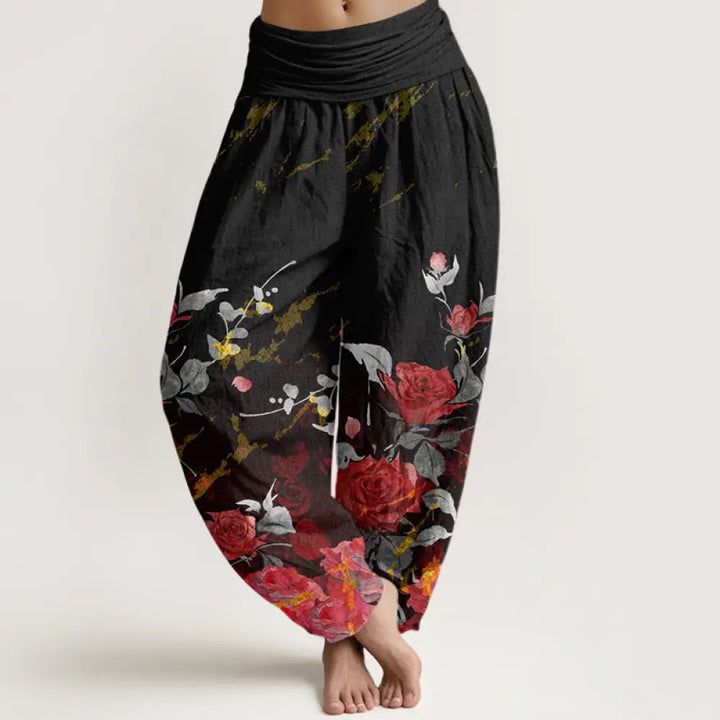 BWOOOH printed harem pants - Cotton Blooming Roses Pattern Women&