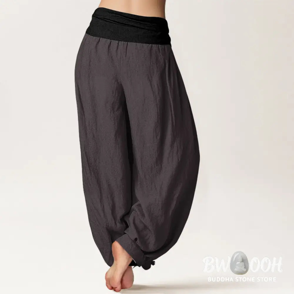 Buddha Stones Cotton Blue Black Gray Solid Color Women’s Elastic Waist Harem Pants - Women’s Harem Pants