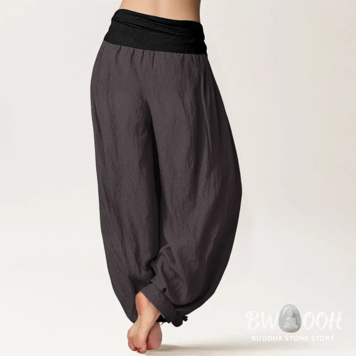 Buddha Stones Cotton Blue Black Gray Solid Color Women’s Elastic Waist Harem Pants - Women’s Harem Pants