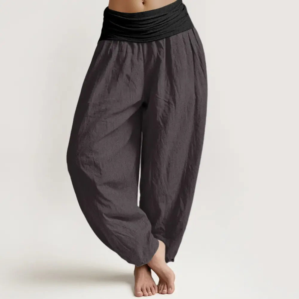 Buddha Stones Cotton Blue Black Gray Solid Color Women’s Elastic Waist Harem Pants - DimGray / US2，UK/AU6，EU34 (XS)