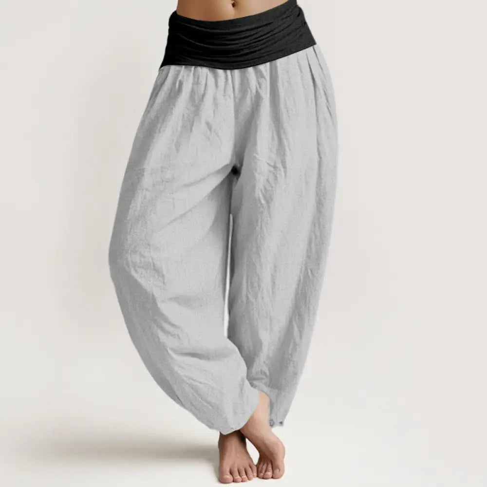 Buddha Stones Cotton Blue Black Gray Solid Color Women’s Elastic Waist Harem Pants - LightGrey / US2，UK/AU6，EU34 (XS)