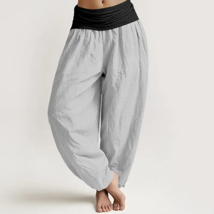 Buddha Stones Cotton Blue Black Gray Solid Color Women’s Elastic Waist Harem Pants - LightGrey / US2，UK/AU6，EU34 (XS)