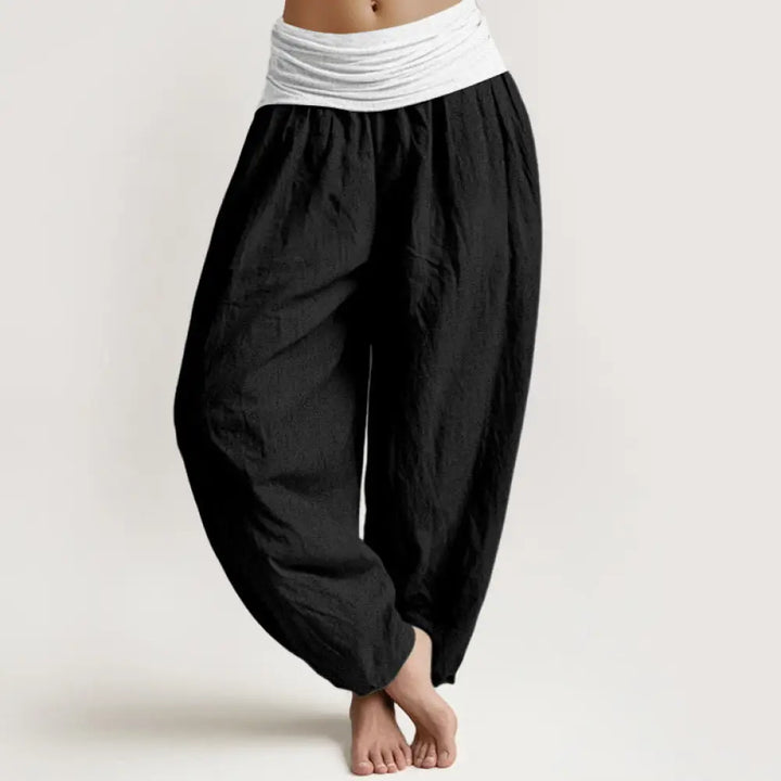 Buddha Stones Cotton Blue Black Gray Solid Color Women’s Elastic Waist Harem Pants - Black / US2，UK/AU6，EU34 (XS)