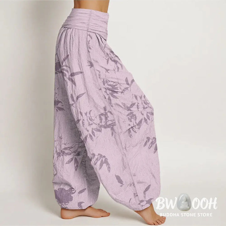 Buddha Stones Cotton Branch Pattern Women’s Elastic Waist Harem Pants - Women’s Harem Pants
