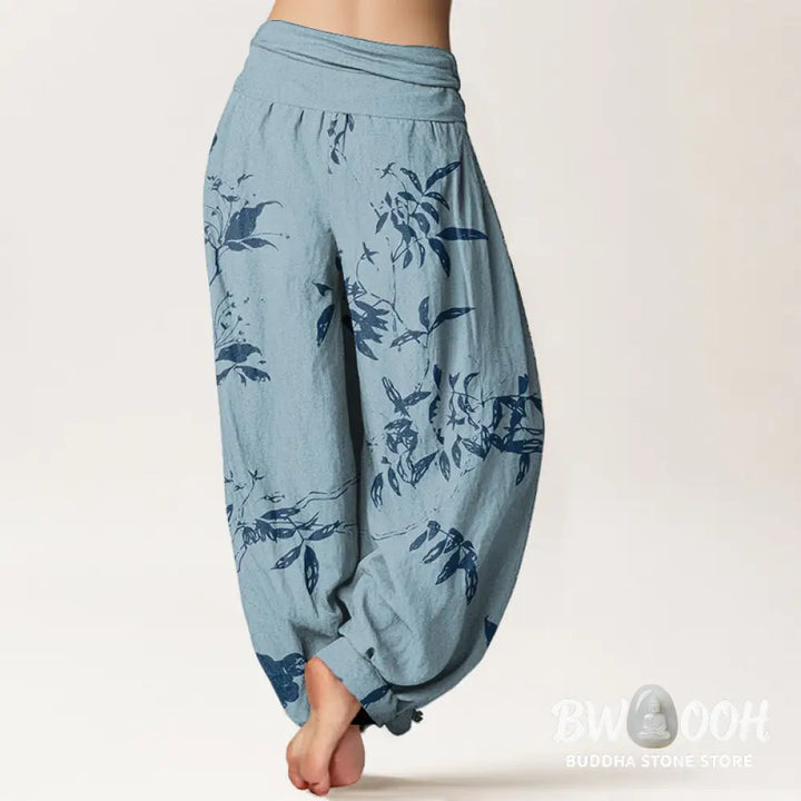 Buddha Stones Cotton Branch Pattern Women’s Elastic Waist Harem Pants - Women’s Harem Pants