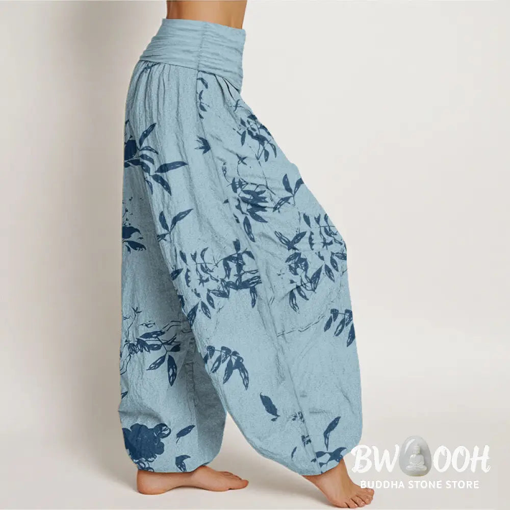 Buddha Stones Cotton Branch Pattern Women’s Elastic Waist Harem Pants - Women’s Harem Pants