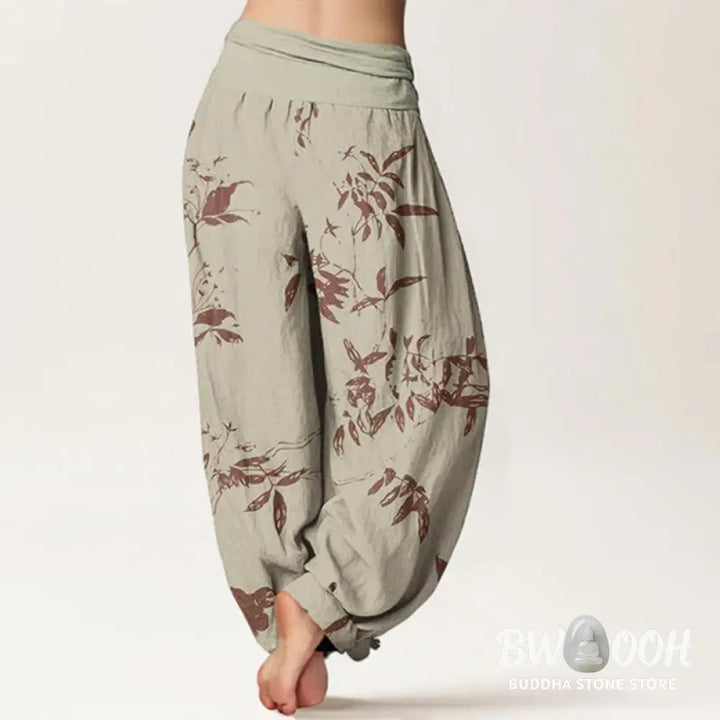 Buddha Stones Cotton Branch Pattern Women’s Elastic Waist Harem Pants - Women’s Harem Pants