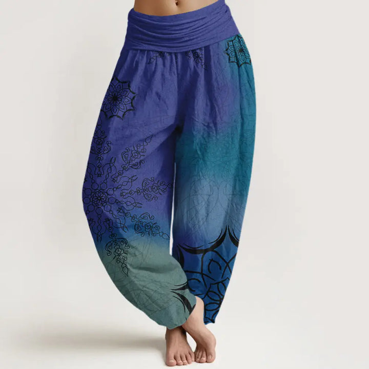Buddha Stones Cotton Brightly Colored Mandala Pattern Women’s Elastic Waist Harem Pants - SlateBlue / US2，UK/AU6，EU34