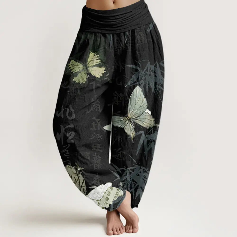 BWOOOH printed harem pants - Cotton Butterfly Bamboo Leaves Chinese C