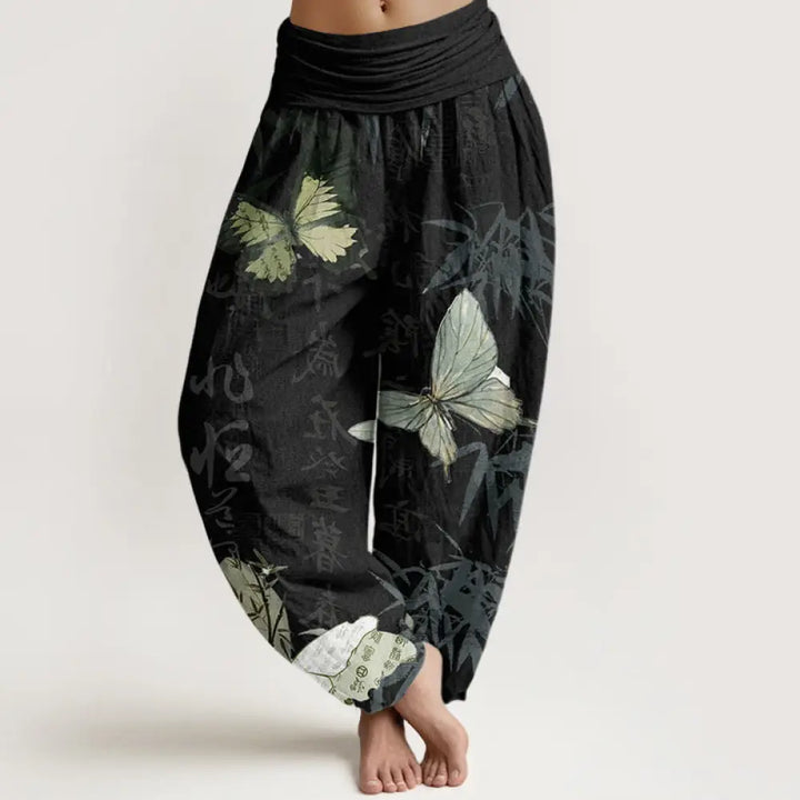 BWOOOH printed harem pants - Cotton Butterfly Bamboo Leaves Chinese C