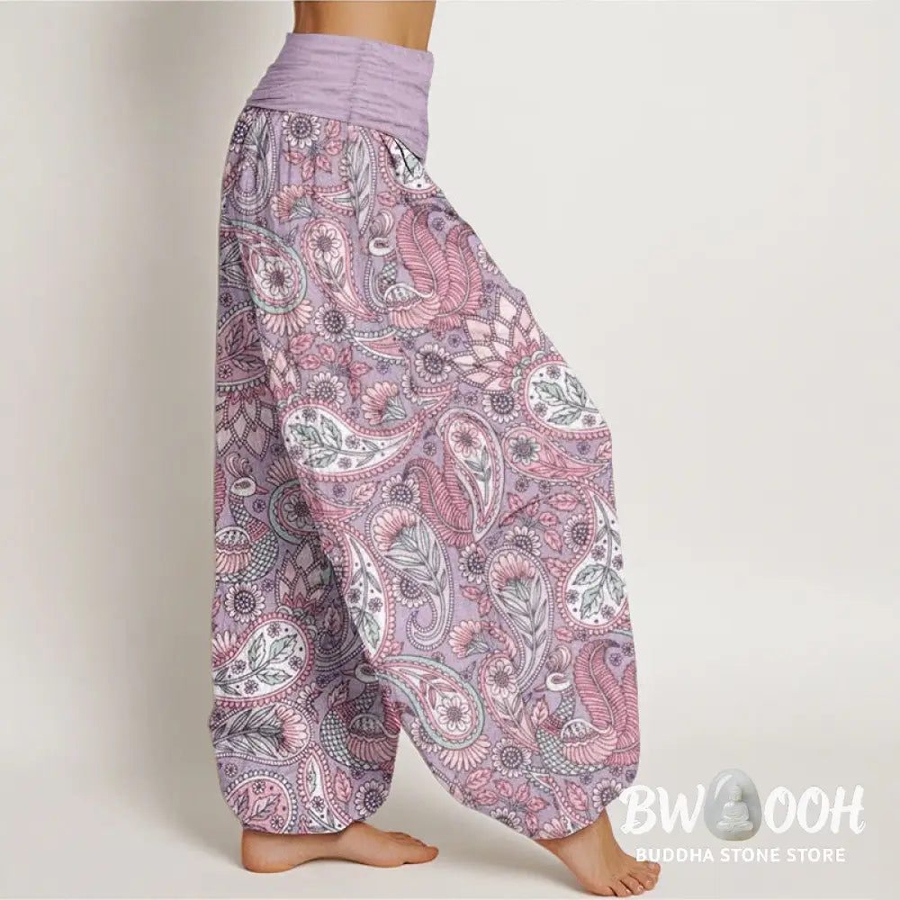 Buddha Stones Cotton Cashew Flower Peacock Sunflower Design Women’s Elastic Waist Harem Pants - Women’s Harem Pants