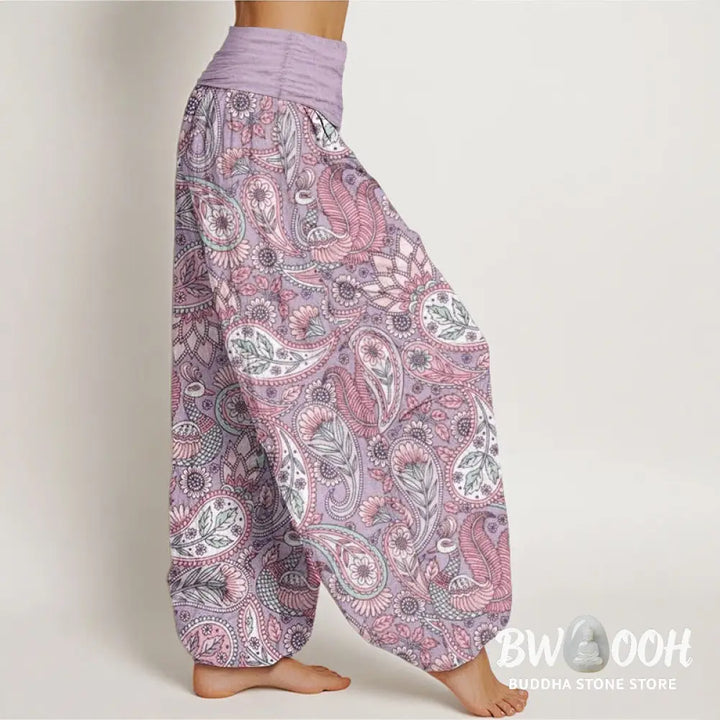 Buddha Stones Cotton Cashew Flower Peacock Sunflower Design Women’s Elastic Waist Harem Pants - Women’s Harem Pants