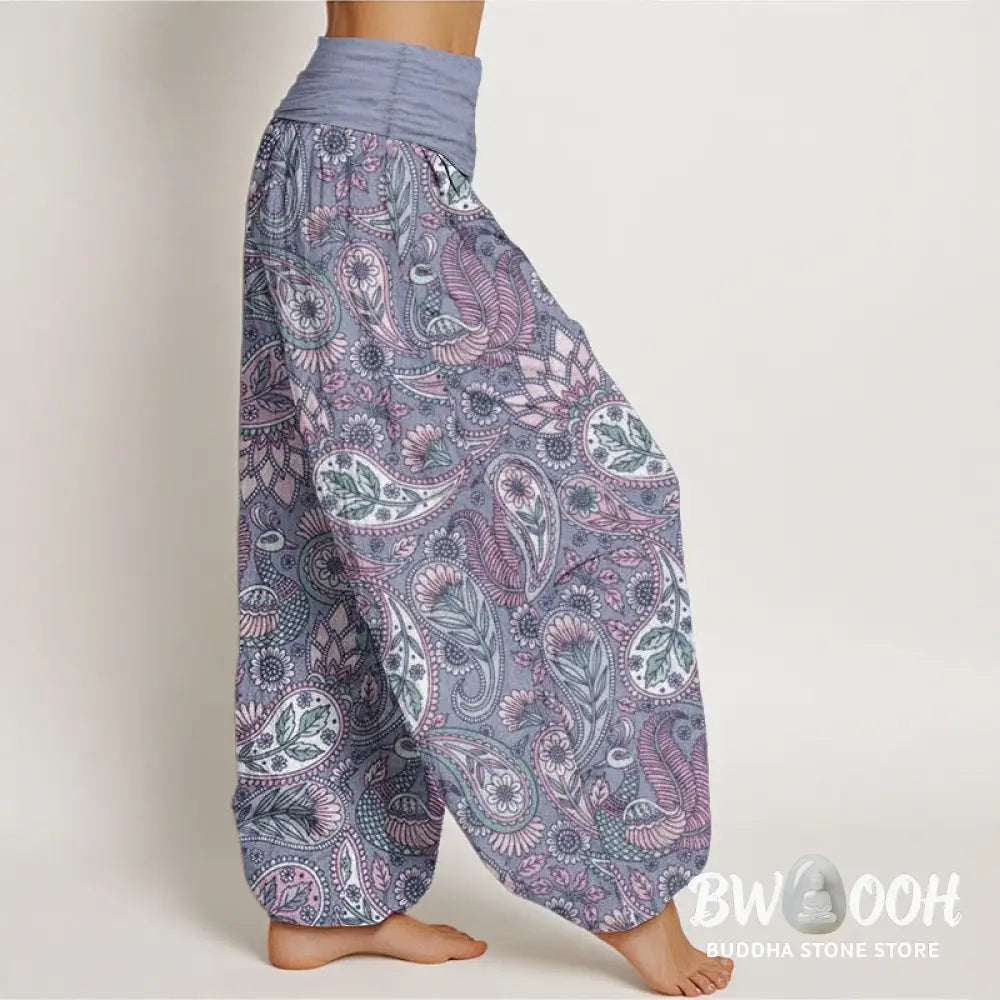 Buddha Stones Cotton Cashew Flower Peacock Sunflower Design Women’s Elastic Waist Harem Pants - Women’s Harem Pants