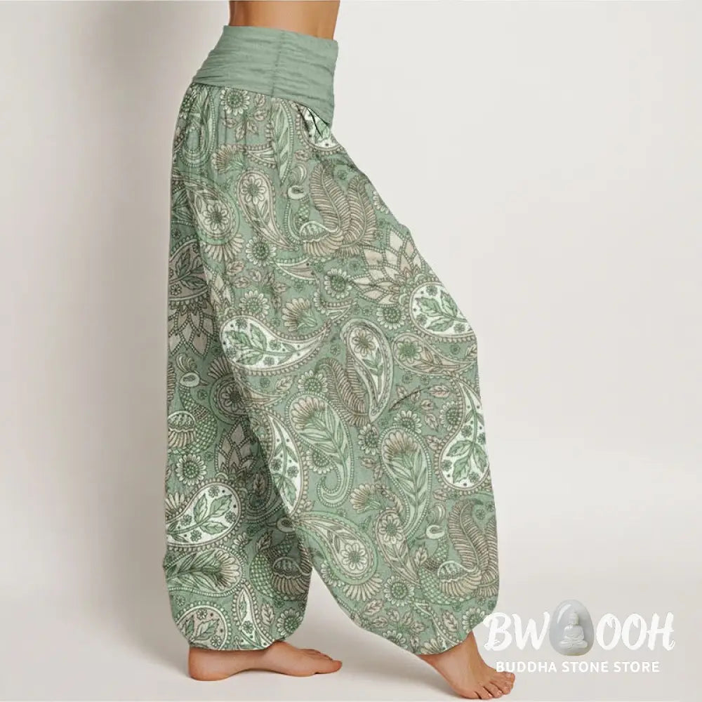 Buddha Stones Cotton Cashew Flower Peacock Sunflower Design Women’s Elastic Waist Harem Pants - Women’s Harem Pants
