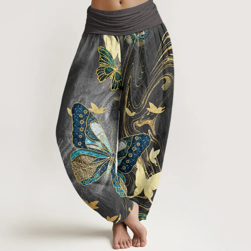 BWOOOH printed harem pants - Cotton Casual Butterfly Gold Line Patter