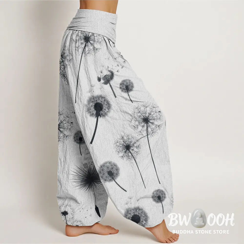 Buddha Stones Cotton Casual Dandelion Pattern Women’s Elastic Waist Harem Pants - Women’s Harem Pants