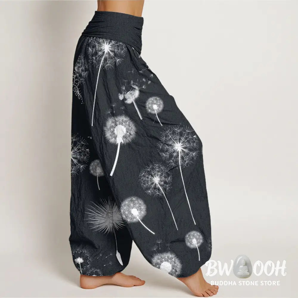 Buddha Stones Cotton Casual Dandelion Pattern Women’s Elastic Waist Harem Pants - Women’s Harem Pants