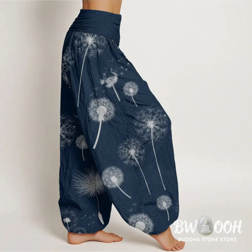 Buddha Stones Cotton Casual Dandelion Pattern Women’s Elastic Waist Harem Pants - Women’s Harem Pants