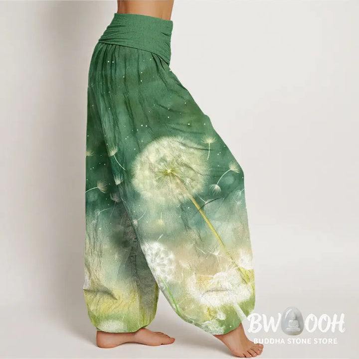 Buddha Stones Cotton Casual Dandelion Pattern Women’s Elastic Waist Harem Pants - Women’s Harem Pants