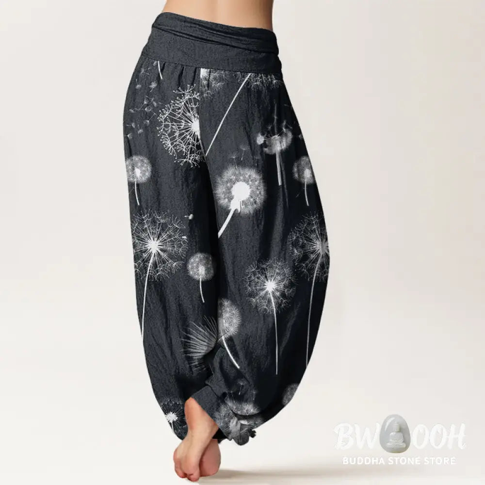 Buddha Stones Cotton Casual Dandelion Pattern Women’s Elastic Waist Harem Pants - Women’s Harem Pants