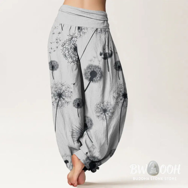 Buddha Stones Cotton Casual Dandelion Pattern Women’s Elastic Waist Harem Pants - Women’s Harem Pants